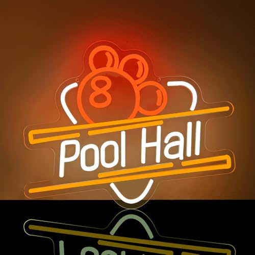 Pool Hall LED Light,Pool Table Neon Light Sign for Wall Art Decor,Game Backdrop for Game Room Bedroom Home Bar Club Party Man Cave,Dimmable Neon Sign Gift for Boys Teen Men USB Powered（15.4*12.3）