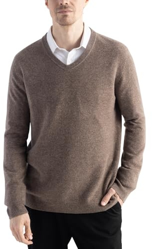 Chanyarn Hombre 100% Lana Merino Jersey 2025 Otoño Invierno Cuello V Manga Larga Jerséis De Punto Sin Costuras (Brown,M)