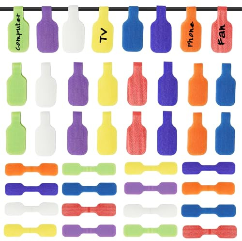 Xerteam Kabelbeschriftung, 40 Stück Kabeletiketten Selbstklebend, Wiederverwendbare Kabel Beschriftung 8 Farben Identifizierung von Kabel, 4 cm x 2 cm Kabelmarkierung Kabelbeschriftung Clips