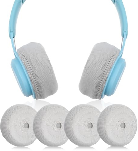 WJIAAA Knit Headphone Ear Covers, 4pcs Black Washable Ear Pad Covers Stretchable Earcup Knit Cotton Headphone Protector Sweat Headset Cloth Fit 3.1 to 5.1''(Gray)