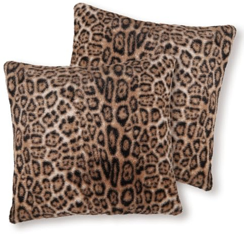 Calkkrer 2 pezzi di federe in finto pelo di coniglio denso, super morbido e peloso, motivo leopardo marrone, copricuscini decorativi per divano, camera da letto, 45x45 cm