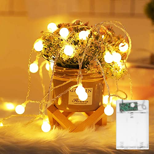 Flaspar LED Globe Lichterkette Batterie mit Timer, 3M 20 LED Kugel Lichterkette mit 6h Timer, Warmweiß Wasserdicht Lichterketten für Weihnachten, Zimmer, Party, Garten, Balkon, Innen Außen