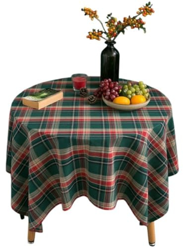 HiyyFloy Merrry Weihnachtstischdecke, Rund, Weihnachtlich, Buffalo Plaid, Tischdecke, Waschbar, Polyester, Grün Und Rot Kariert, Dekorative Tischdecke Für Zuhause, Küche, Esstisch, Outdoor-Party