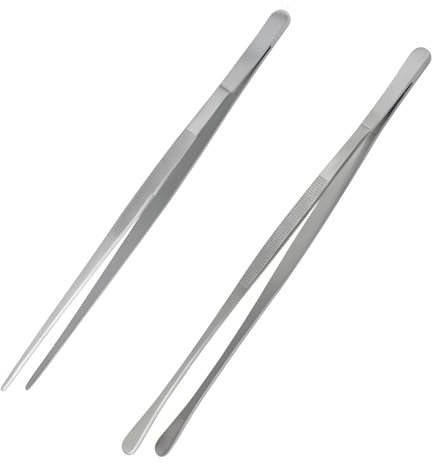 2-Pack 30cm Professional Cooking Tweezers Stainless Steel Precision Tongs with Serrated Tips - for BBQ, Plating, Grilling & Baking (Restaurant Grade, Silver)