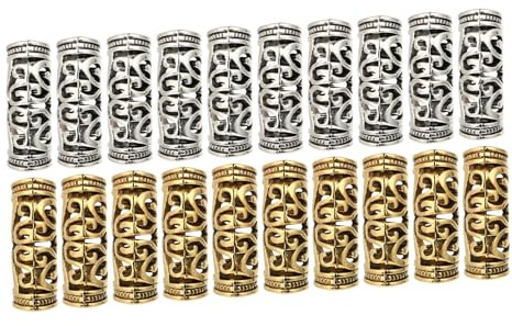 Anneome 20 Stück Dreadlock Manschetten aus Zinklegierung Haltbare Haarspangen für Zöpfe und Dreadlocks Silber und Gold Kreative Accessoires für Partys und Hochzeiten