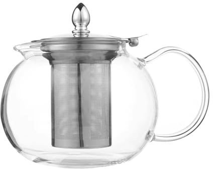 AddAcsaCi Premium Borosilicate Glass Tea Pot 1000ml Round Shape | Glass Tea Pot with Removable Stainless Steel Infuser for Loose Leaf Tea | Heat Resistant Tea Maker for Hot & Iced Tea | 1L