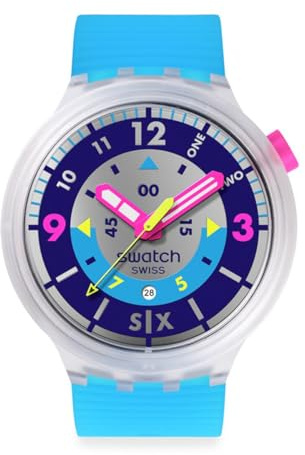 Swatch Big Bold Unisex Casual Watch Polymer Transparent Quartz Water Resistant Swatch NEON Hielo
