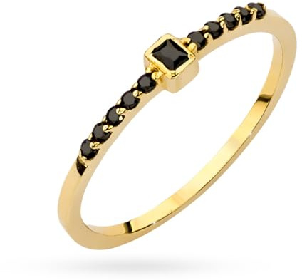 MARKO Zarter Damenring aus Gold 333 (8 Karat) mit schwarzen Zirkonia – Eleganter Stapelring (52 (16.5))