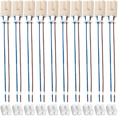 HAAMNING7 G9 Portalámpara de Cerámica, G9 Bi-Pin Luz LED Bombilla Halógena Portalámpara con Soporte de Alambre Soporte, con Conectores de Alambre (10 Paquetes, 0.75m²,25cm)