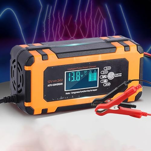 birnn Chargeur de Batterie Moto 12V pour Piaggio MP3 500, Chargeur Automatique avec Maintien de Charge pour Moto, Scooter, Quad, Tondeuse et Batterie Auto, B Yellow
