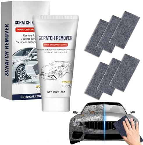 Nuevo Kit Reparación Arañazos Coche con Paño Nano,Pasta 60g + 6 Paños,Reparador Arañazos Coche y Pulimento Coche Arañazos,Quita Arañazos Coche para Pintura,Cristal y Plástico