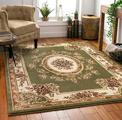 Well Woven Pastoral Medallion Green French Area Rug European Formal Traditional (5'3 x 7'3) Easy Clean Shed Free Modern Classic Thick Soft Plush Living Dining Room Area Rug