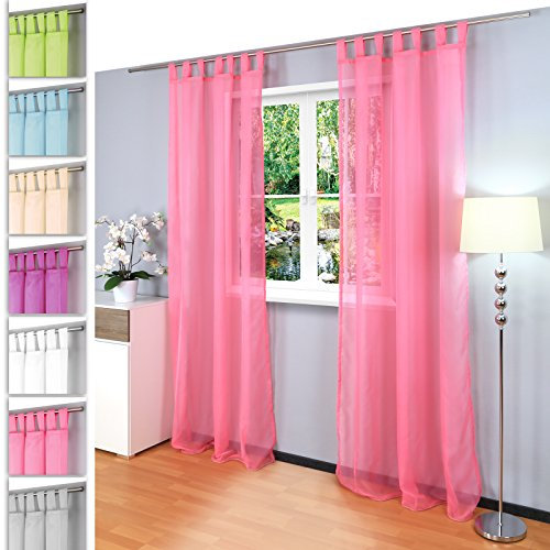 Gräfenstayn 2er-Set Venezia transparente einfarbige Gardine (LxB) 245x140cm mit Schlaufen und Öko-Tex Siegel Standard 100: „Geprüftes Vertrauen“ aus Voile (Rosa)