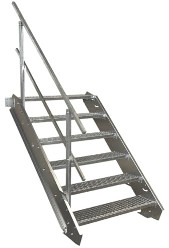 Srm-Design 6 Stufen Edelstahlleiter mit einseitigem Geländer, Breite 60 cm, Geschosshöhe 90-120 cm, Silber