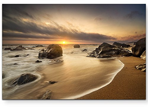 Paul Sinus Art Leinwandbilder | Bilder Leinwand 120x80cm ruhiges Meer am Abend, beim Sonnenuntergang
