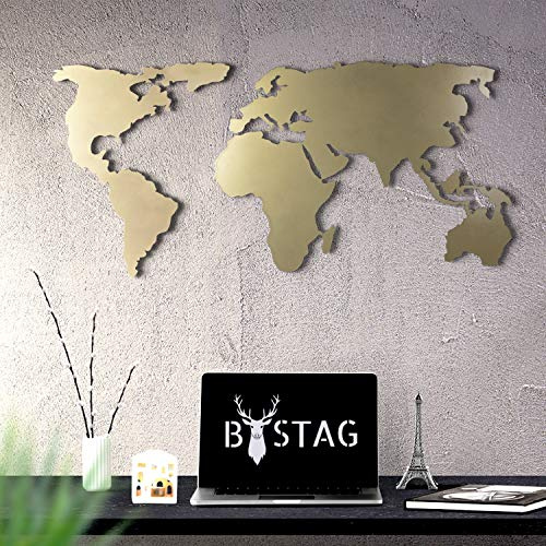 Tubibu Moderne Wandkunst, 100 % Metall, metallische Weltkarte, Größe: 59,9 x 119,9 cm, Wandbehang für Wohnzimmer, Schlafzimmer, Wohnheim (Gold)