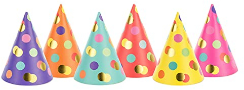 PartyDeco Cones Dots Mix 16 cm Pack of 6 Birthday Party Hats Happy Birthday Party Decorations