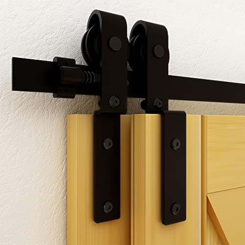 CCJH 5FT/152cm Schiebetürsystem Laufschiene Schiebetürbeschlag für Bypass 2 Holzschiebetür Zubehör Barn Door Hardware Kit Schwarz