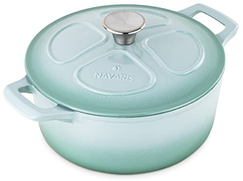 Navaris Cazuela de Hierro Fundido con Tapa - Cacerola Cocotte con Tapa y Asas de 3,5 L Apta para Horno e Induccion - Olla Holandesa Redonda Dutch Oven de 24 cm