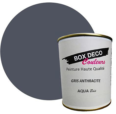 BOX DECO COULEURS Holzfarbe für Innen und Außen, auf Acrylbasis, Samt-Satin-Optik, Aqua-Holz, 750 ml, Anthrazitgrau