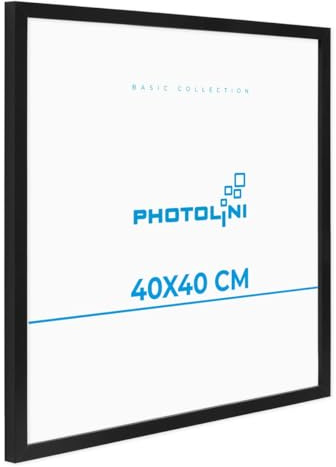PHOTOLINI Bilderrahmen 40x40 Schwarz, Bilderrahmen quadratisch 40x40 Holz MDF mit bruchsicherem Acrylglas, Rahmen 40 x 40 zum Aufhängen mit Zubehör - Picture Frame für Fotos & Poster