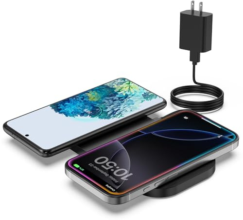 TAMOXI Wireless Charger, 10W Max Dual Charging Pad for iPhone 17/16/15/14/13/12/11/XR/X/8, Airpods 4/3/2/Pro, Samsung Galaxy S25/S24/S23/S22/S21, QC 24W Adapter, Charging Adapter