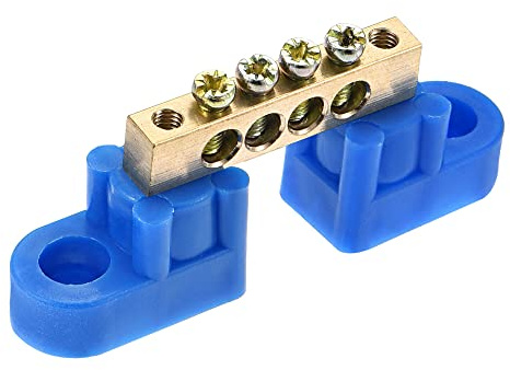 sourcing map 4 Stück Klemmen Erdungsschiene Schraubblock Barriere Messing 4 Positionen für die elektrische Verteilung Blau