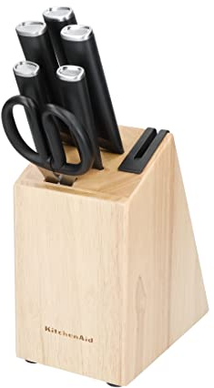 KitchenAid Classic 6-Piece Knife Set with Block, Sharp High-Carbon Japanese Steel Kitchen Knives and Rubberwood Holder