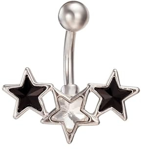 Lieson Bauchnabelpiercing Damen, Bauchnabelpiercing Chirurgenstahl Schwarz Zirkonia Sterne Bananabell Silber