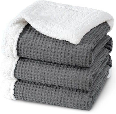 PHF Waffel-Sherpa-Decke, King-Size-Größe, luxuriöse warme Plüsch-Flanelldecke für den Winter, kein Ausfallen, kein Pilling, gemütlich, weiches Waffelgewebe, grau, 268x228 cm