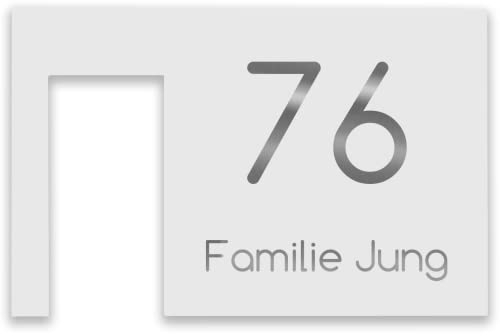 Jung Edelstahl Design Modernes V2A Edelstahl Türschild optimiert für Ring Video Doorbell wired Klingelschild Haustürschild mit Hausnummer und Namen individuell personalisierbar… (Weiß)