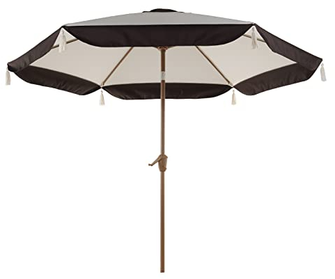 Grand patio Sonnenschirm, Ø270cm, Sonnenschirm Balkon mit Quastendesign mit Druckknopfneigung und Kurbel, Fransen Gartenschirm, Terrassenschirm, UV-Schutz 50+ (Beige)