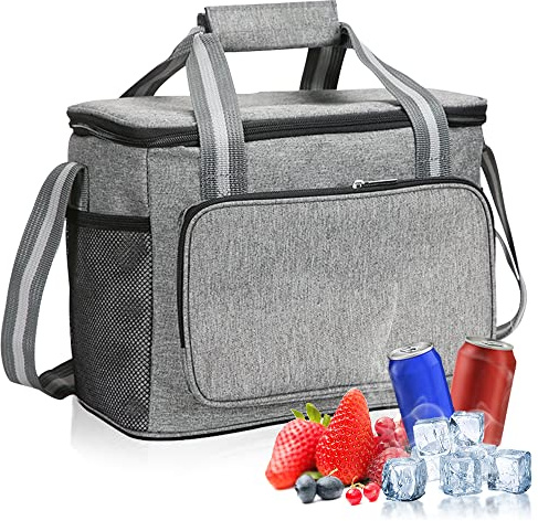 Aoreun Sac Isotherme Repas, 15L Glaciere Souple Isotherme, Sac Picnic Pliable, Imperméable Sac Isotherme Repas Femme Homme, Lunch Box Isotherme pour Travail Ecole Voyage Plage Pique-Nique - Gris