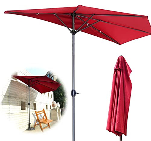 CHEMYO Gartenschirm halb, halbrund mit Kurbel, Terrasse, Terrasse, Garten, Strand, Balkon, 300 cm, rot, ohne Sockel