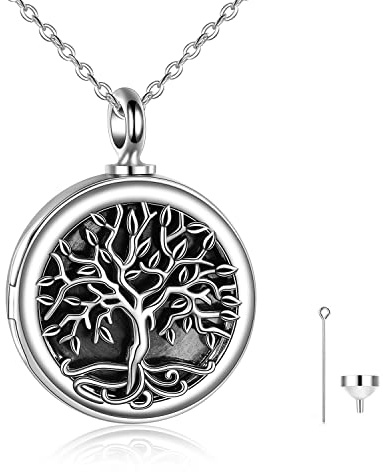 JERWLI Collier urne funéraire en argent sterling avec pendentif en forme d'arbre de vie pour homme et femme, Argent sterling