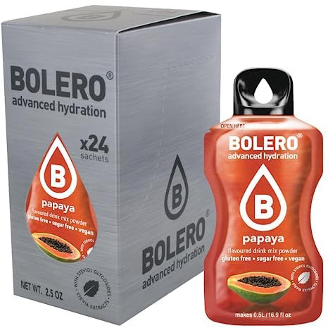 Bolero PAPAYA 24x3g | Dryckespulver utan socker, sötat med stevia + vitamin C | lämpligt för barn, idrottare och diabetiker | glutenfri och veganskvänlig