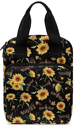 SEANATIVE Gelbe Sonnenblumen-Bibelhülle für Frauen, Musiknoten, lustige Bibeltasche, schützende Bibel-Buchhülle mit strapazierfähigem Griff, große Größe