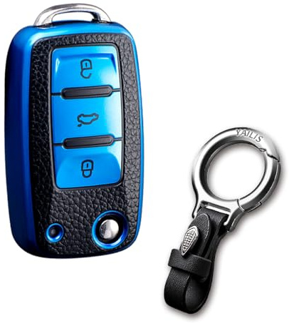 RXXR Autoschlüssel Hülle für VW, VW Golf Schlüsselbox, Schlüsselhülle Cover für VW Polo Passat Skoda Seat 3-Tasten,Blau