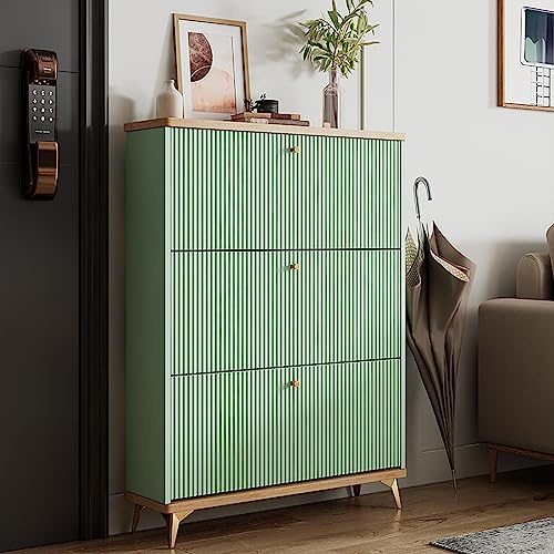 BAYTEWJX Schuhkipper Schmal Schuhkipper Flurregal Schuhorganizer Schuhschrank mit 3 Klappen Platzsparender Schuhschrank aus für den Eingangsbereich Ideal für den Flur Wohnzimmer Schlafzimmer.