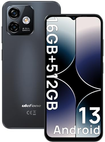 Ulefone Note 16 Pro(512GB) Telefono Móvil, 16GB+512GB Moviles Baratos y Buenos, Android 13 Smartphone 8-Core con Cámara 50MP, Batería 4400 mAh, 6.52 Pulgadas HD+, 4G Dual SIM/Face ID/GPS/OTG/Negro