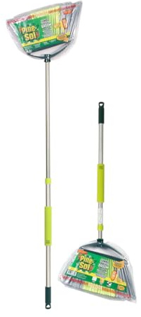 Pine-Sol Balai d'intérieur Jumbo avec long manche pliable en acier inoxydable pour un rangement facile, poils angulaires robustes pour bois, carrelage, linoléum, etc. Balaie les débris humides ou secs