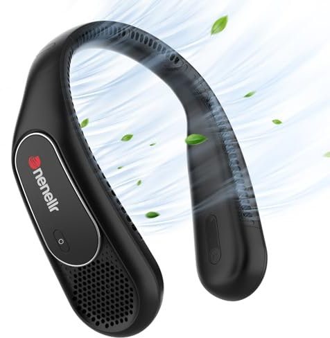 Dnenellr Ventilateur de Cou Portable, 360° Cooling Ventilateur Cou Rechargeable, 3 Vitesses Ventilateur de Cou Silencieux Libres Sans Pale Avec Batterie de 6000mAh, pour Domicile, Bureau, Voyage -Noir