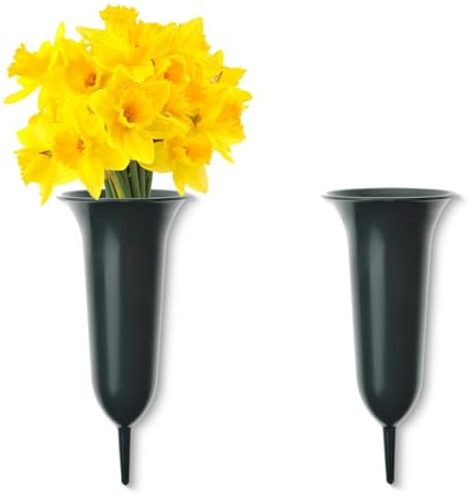 matches21 HOME & HOBBY Grabvasen zum Stecken als frostsichere Grabdeko - Kleine Friedhofs-Vasen 2er in 26 cm als wetterfester Kunststoff Grabschmuck - Grüne Erdspieß Blumenvasen als schöne Steckvasen
