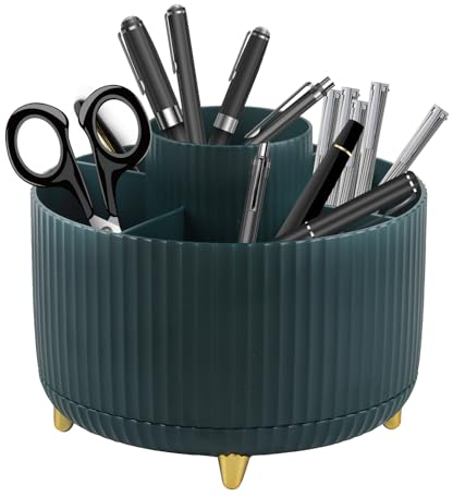 Stiftehalter Schreibtisch Organizer, 360 Grad Stiftehalter Drehbar, Stifte Organizer mit 5 Fächern, 360° Drehbar Stifthalter, Make-up Organizer für Büro Zuhause Schule Schreibwaren Aufbewahrung