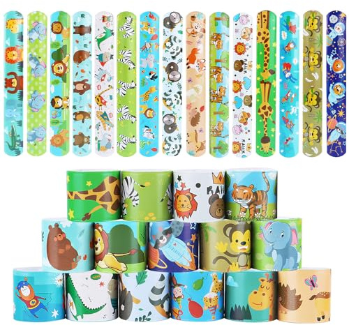 UKOFEW Pulseras de Bofetadas, Slap Pulseras de Juguete para Niños, Pulseras de Juguete Slap Pulsera, Bandas de Bofetadas, Regalo de Fiesta de Cumpleaños para Niños y Niñas (Animales-30 unidades)