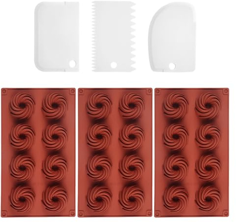 3 moldes en espiral, 3 espátulas, molde de silicona para chocolate, galletas, cubitos de hielo, mini moldes para tartas