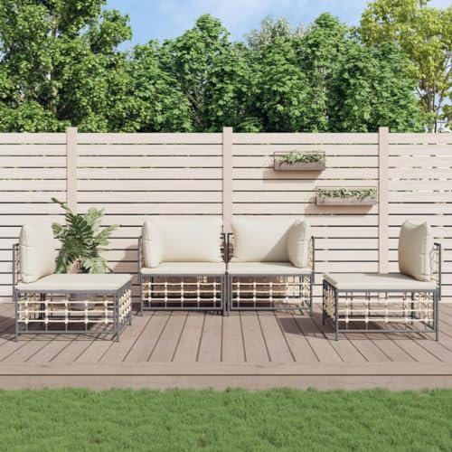 4-TLG. Garten-Lounge-Set mit Kissen Anthrazit Poly Rattan,Gemütliches LoungeSet für den Garten: Wetterfest und stilvoll für deinen Außenbereich Terrassen Sitzmöbel