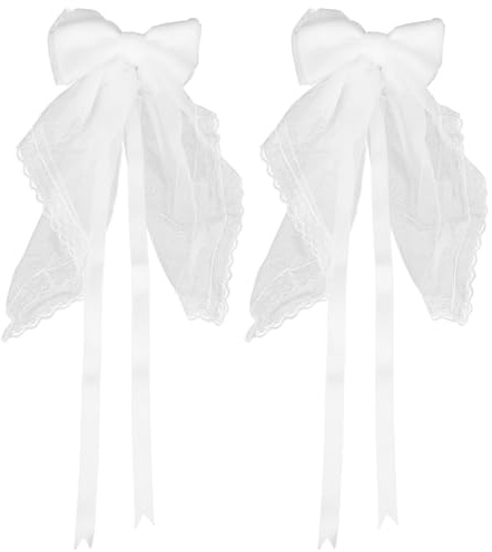 Amosfun 2St Vorhang Raffhalter Schleife Weiß, Spitze Vorhang Krawatte, Hochzeitsdekoration, Gardinen ZubehöR, 36x15cm, FüR Dekoration