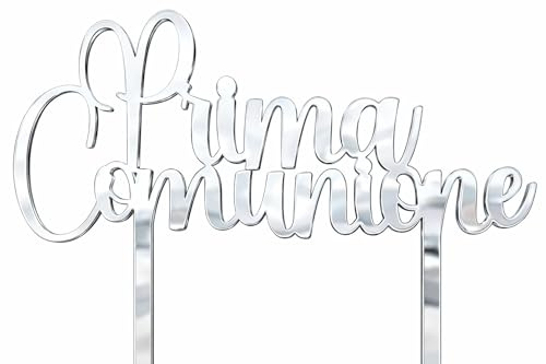 Cake topper con nome/decorazione per torta Prima Comunione - Legno, plex oro specchiato o argento specchiato - diversi formati