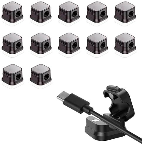12 PCS Magnetic Cable Holder Clips-Self Adhesive Cord Cable Management,Wire Holder Organiser,Desk Tidy, Phone Charging Cable Keeper for USB, HDMI, Wall, PC, Car, Office, Home (Black)